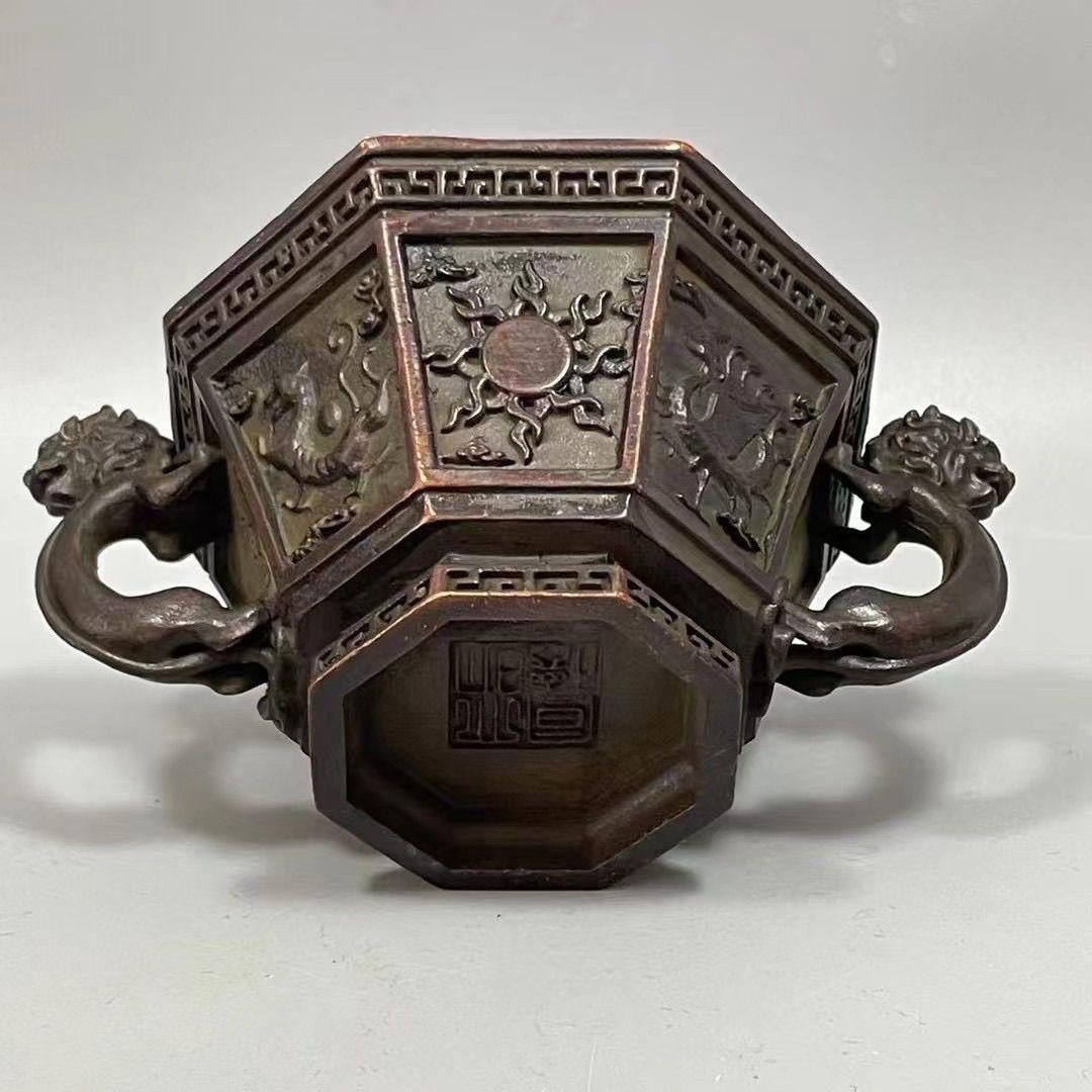 銅器 浮彫四大神獣香炉 茶道具 香道具 室内薫香炉 装飾品 工芸品