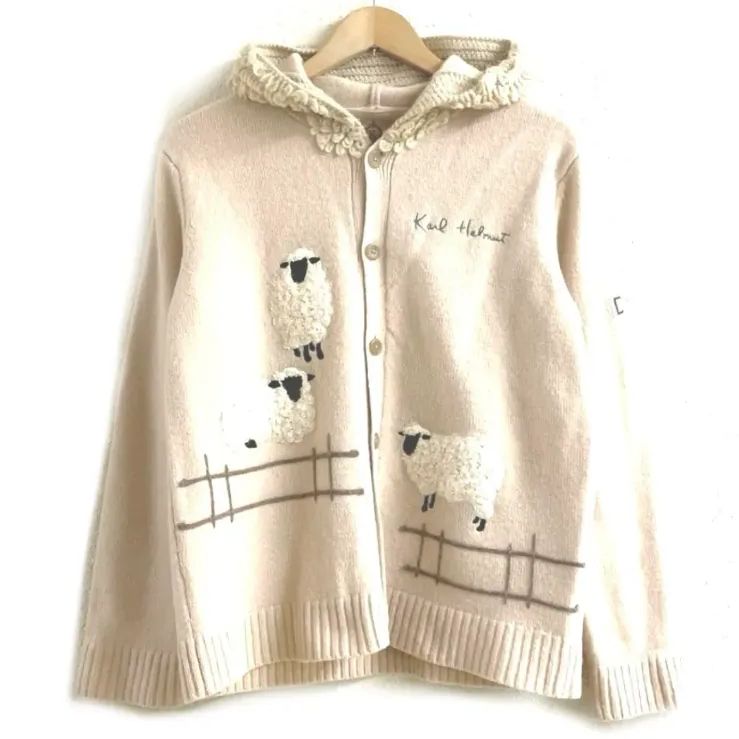 Karl Helmut カールヘルム ニット パーカー カーディガン 羊 刺繍 M