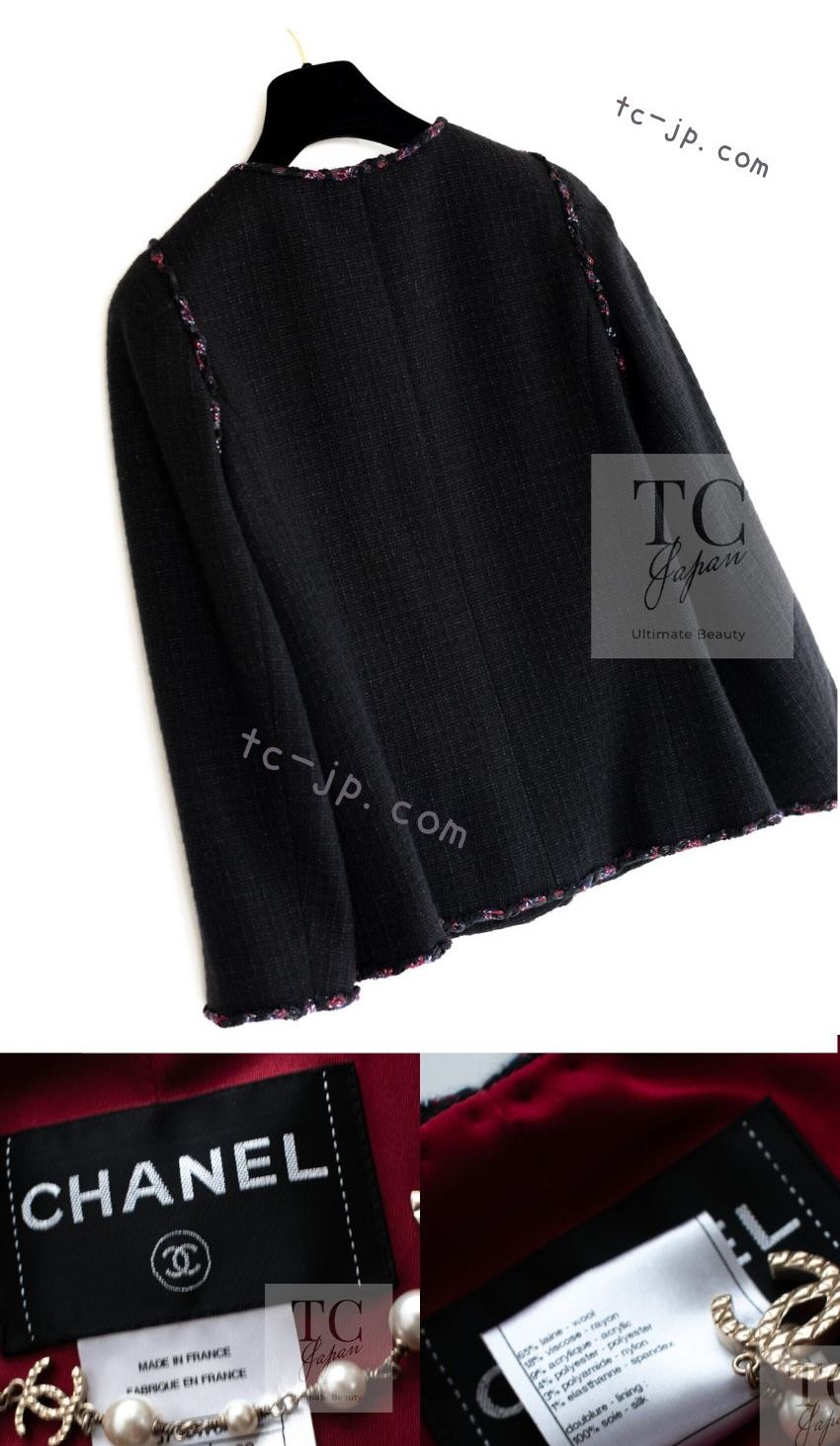 シャネル ジャケット CHANEL 黒 ブラック レッド ウール シャネル ジャケット CHANEL 黒 ブラック レッド ウール