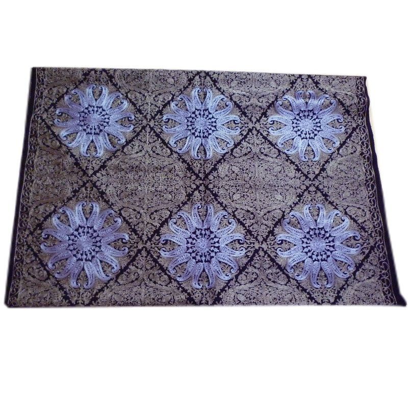 ショール 大判サイズ カシミール 刺繍ストール 黒地にブルー 着物 和装小物 和風 和装 洋装兼用