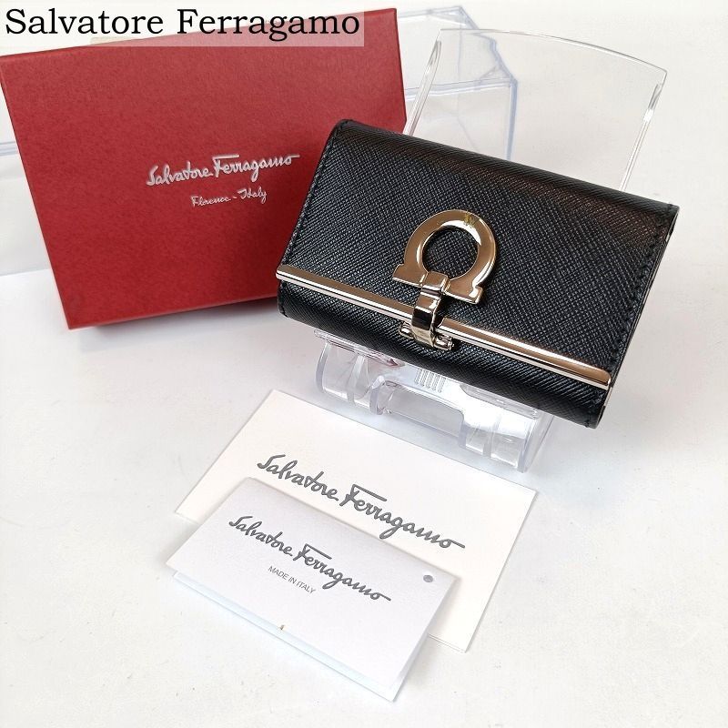 訳あり Salvatore Ferragamo サルバトーレフェラガモ ガンチーニ シルバー金具 レザー 6連 キーケース メンズ レディース ブラック 箱