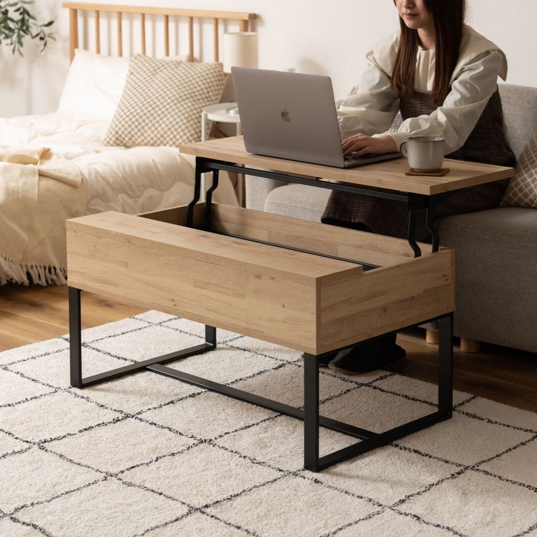 ♪2Way 高さ変動 収納ケース付 センターテーブル 幅９０cm ローテーブル リビングテーブル