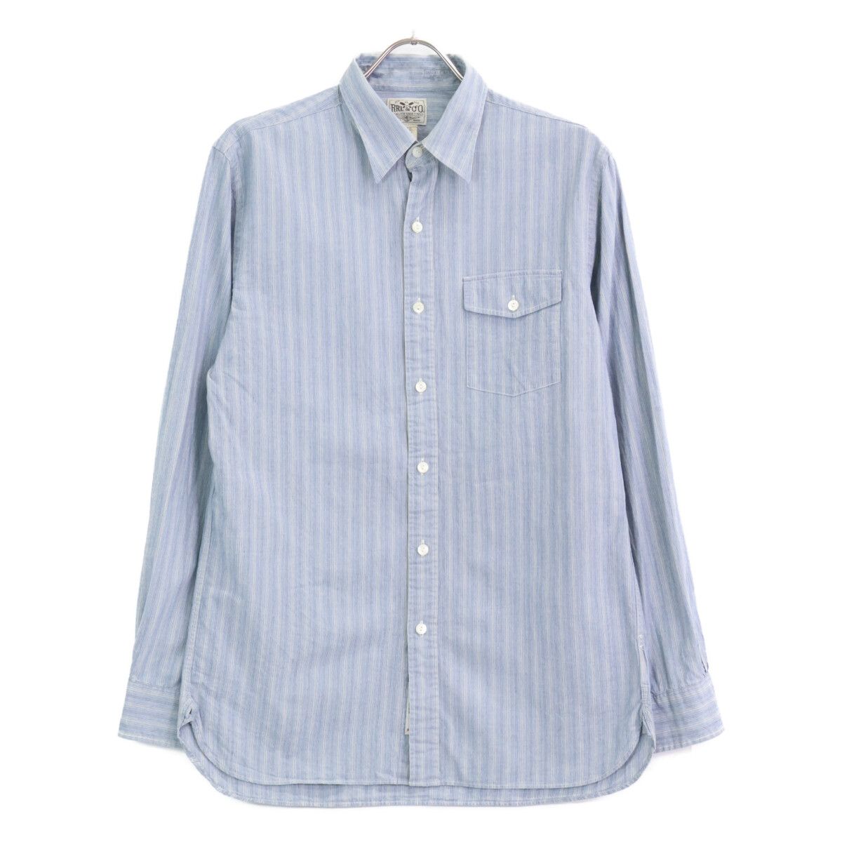 RRL ダブルアールエル ﾌﾞﾙｰ ｽﾄﾗｲﾌﾟ ｺｯﾄﾝ 長袖ｼｬﾂ M