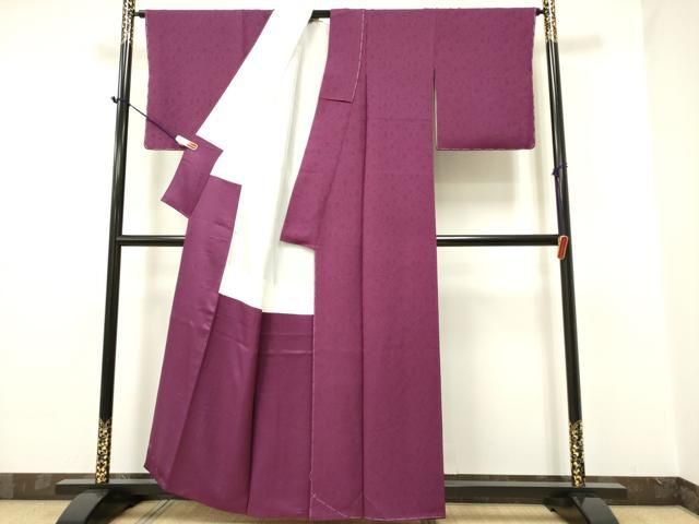 平和屋着物○上質な色無地 更紗花地紋 紫紺色 正絹 逸品 未