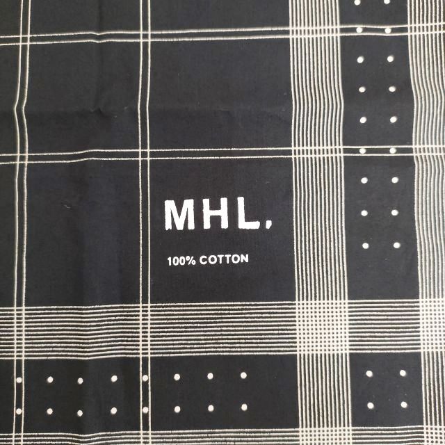 MHL. バンダナ ハンカチ コットン チェック ドット 65×65 スカーフ ブラック レディース エムエイチエル【中古】4-0725G◎