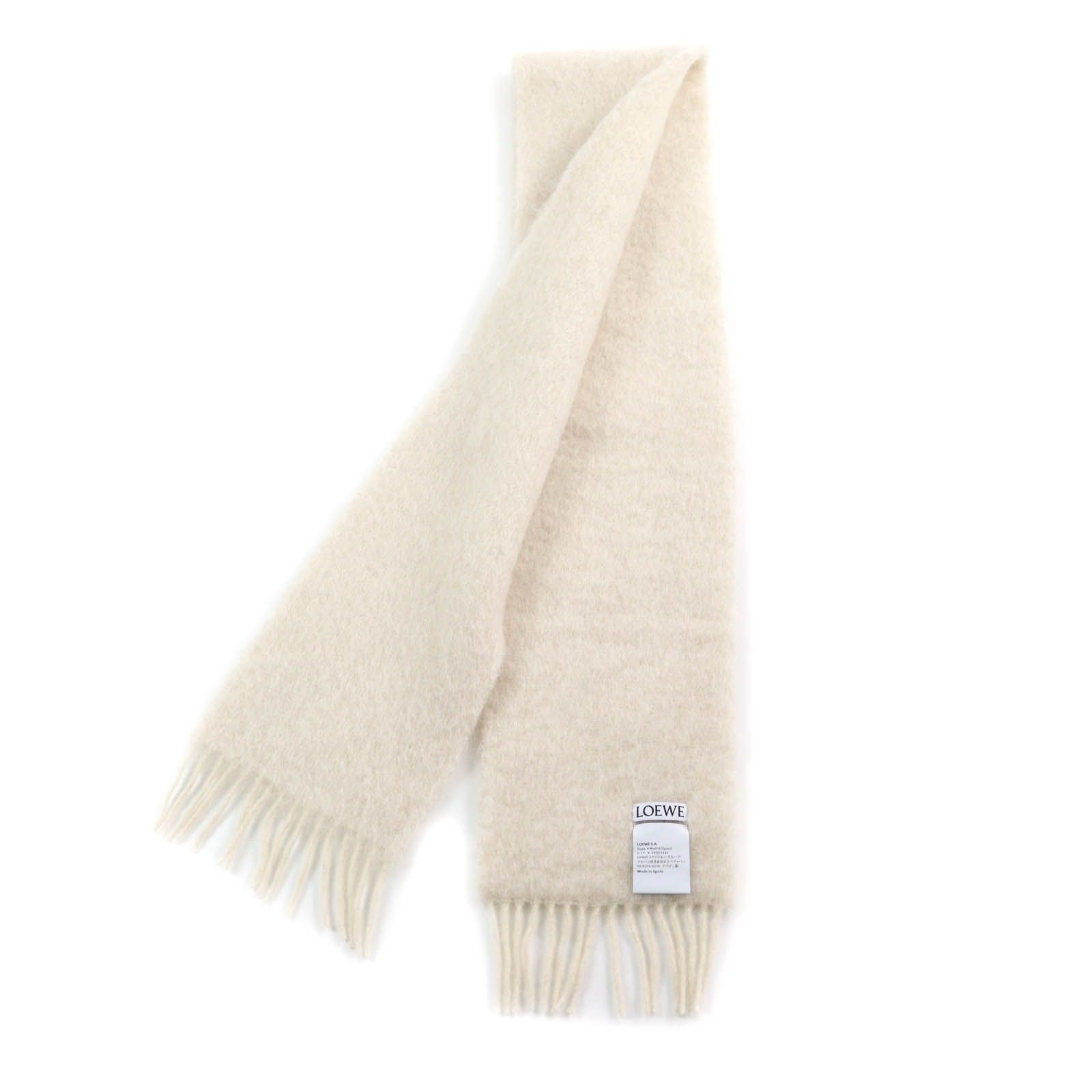ロエベ ホワイト ウール混合 マフラー フリンジ付き ロエベ ホワイト