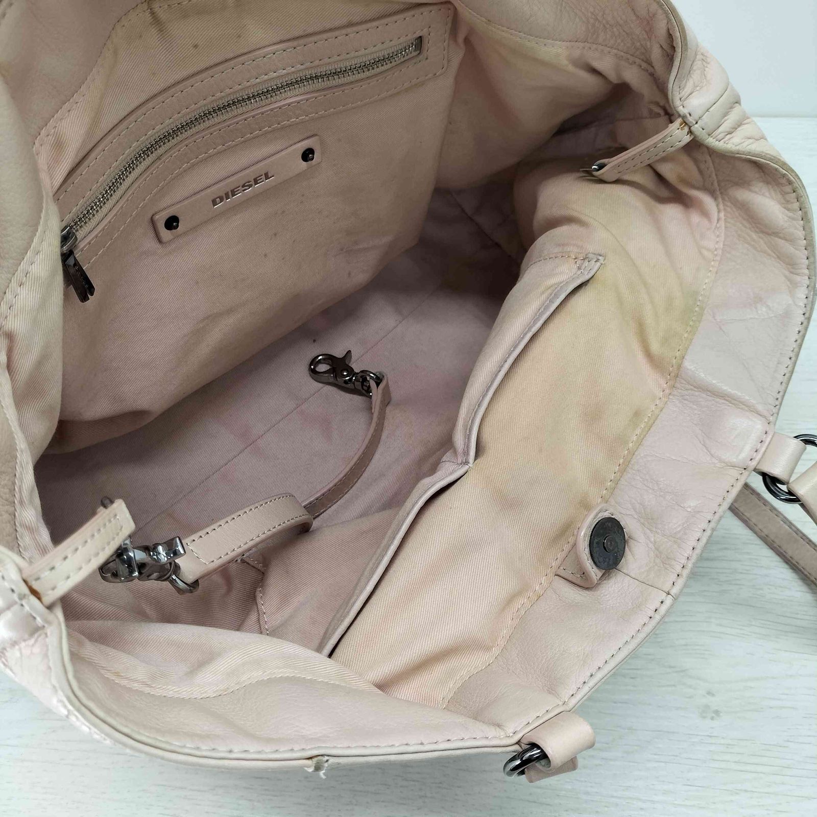 ディーゼル　Y2K トート　白 ディーゼル DIESEL 2WAY スタッズ レザートートバッグ Y2K