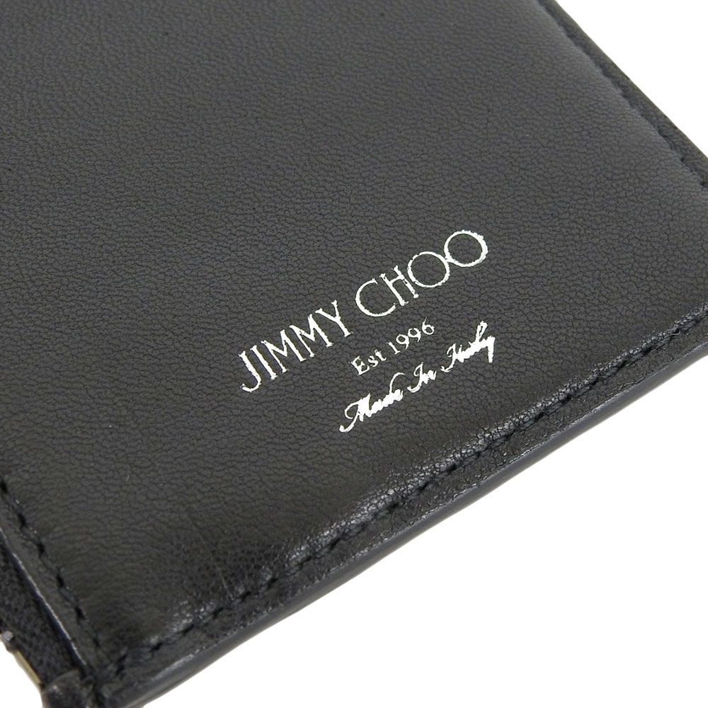 未使用 箱付 ジミーチュウ JIMMY CHOO 現行ロゴ CASEY レザー エナメル スター スタッズ コイン カード ケース 名刺 黒 メンズ レディース