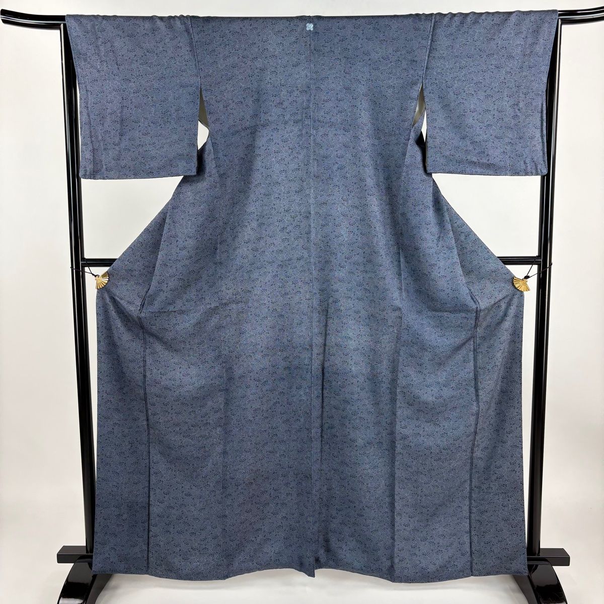 江戸小紋 身丈162cm 裄丈65.5cm M 袷 落款 花唐草 青 正絹 秀品
