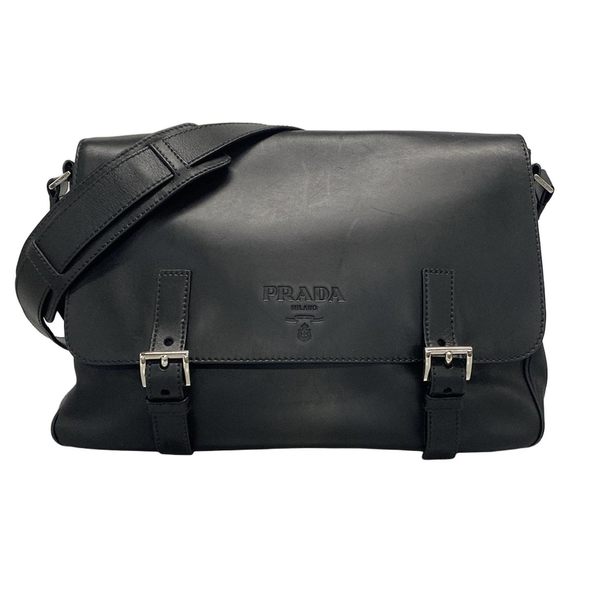 PRADA プラダ ショルダーバッグ ロゴ 黒 メッセンジャーバッグ レザー