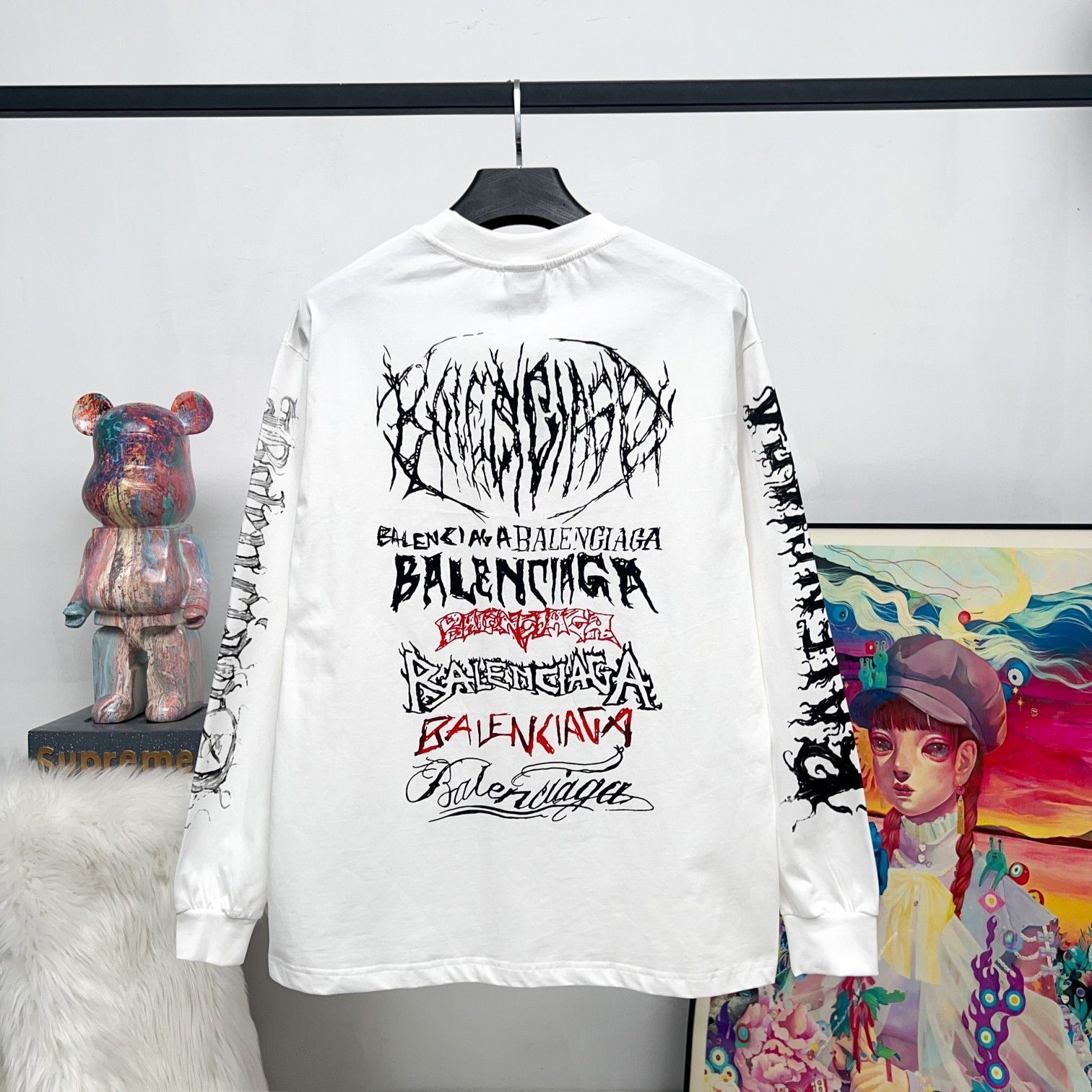 BALENCIAGA ホワイト ロングスリーブ Tシャツ L 2023 BALENCIAGA バレンシアガ comロゴ刺繍カットソー ロンT