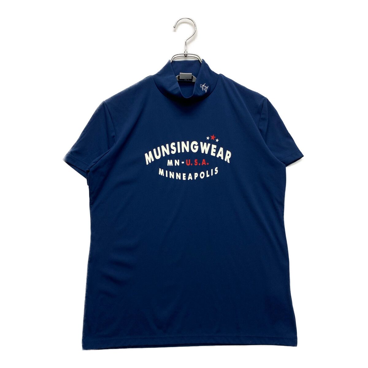 中古 レディース マンシングウェア Munsing wear 半袖シャツ L 紺系 ネイビー系 モックネック ストレッチ