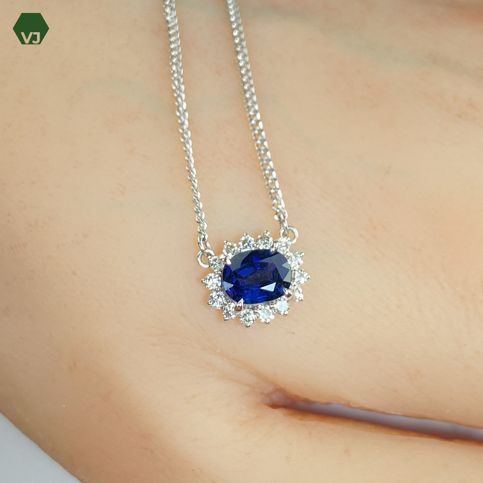 24-20】サファイア ダイヤモンド ネックレス S0.91ct D0.25ct【中古 