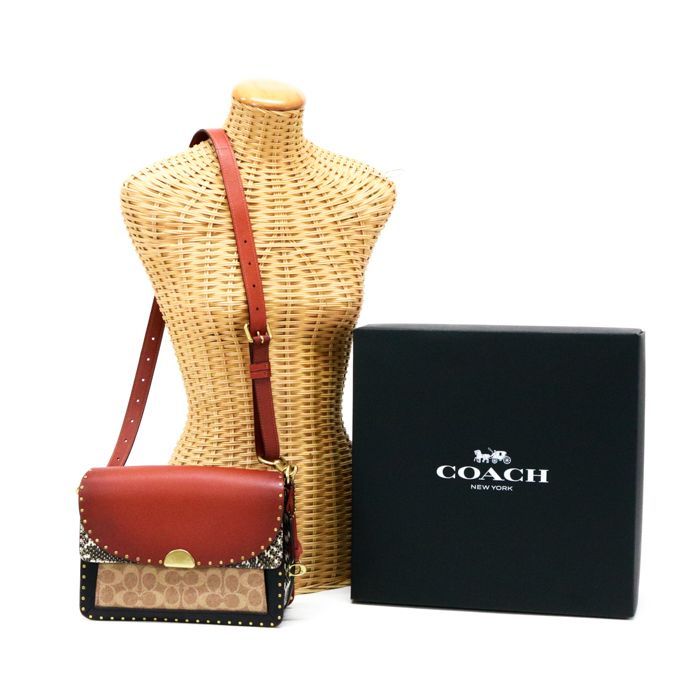 美品　COACH ショルダー バッグ　パイソン　2way 肩掛け 美品 COACH ショルダーバッグ 2way パイソン型押し キャンバス
