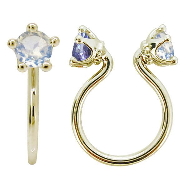 ロイヤルブルームーンストーン イヤリング k18 王冠 クラウン ノンホールピアス ピンクゴールド 18k イヤーカフ 片耳【受注生産の為8～10営業日程度で発送】