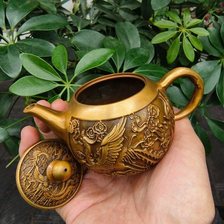 銅器 浮彫龍鳳茶壺 酒壺 茶道具 装飾品 工芸品 置物 - メルカリ
