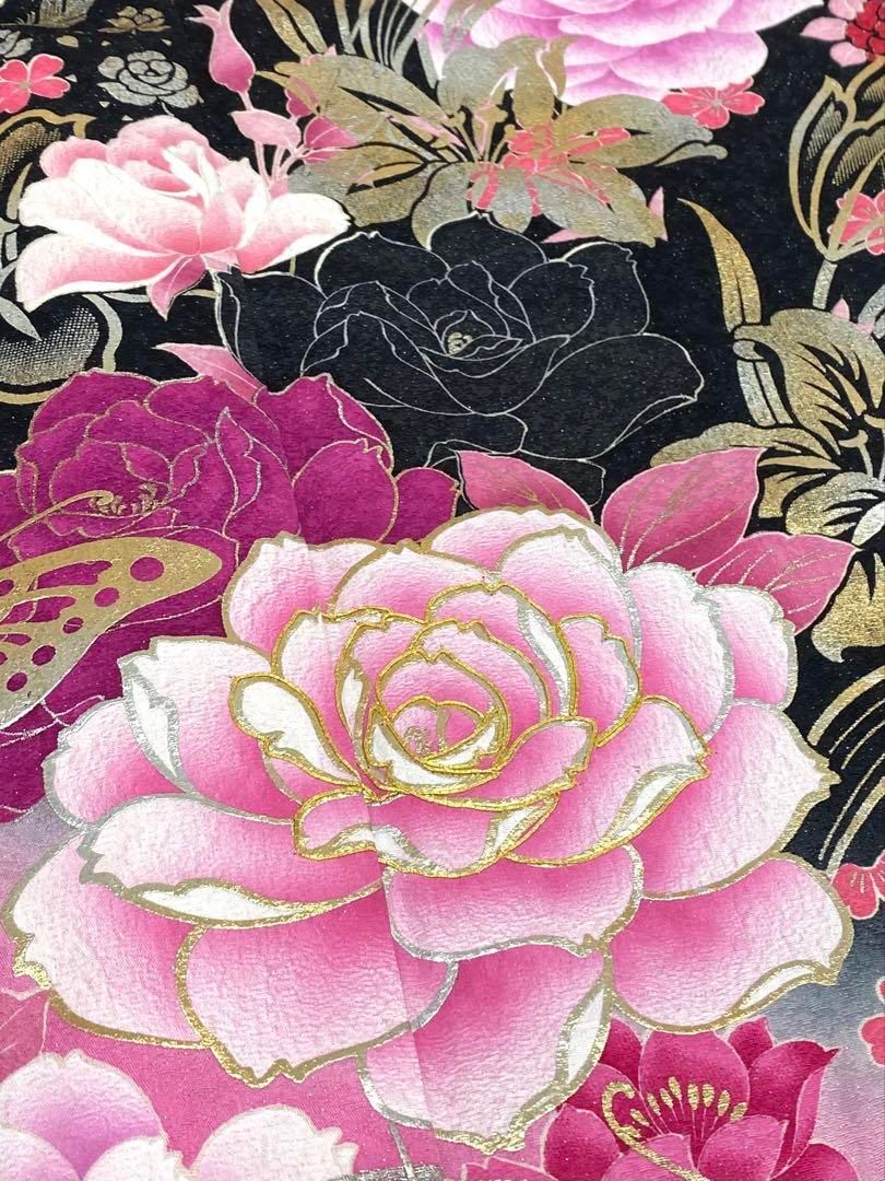 ブランド振袖 豪華 銀通し 金駒 牡丹 薔薇 身丈163cm パールトーン加工