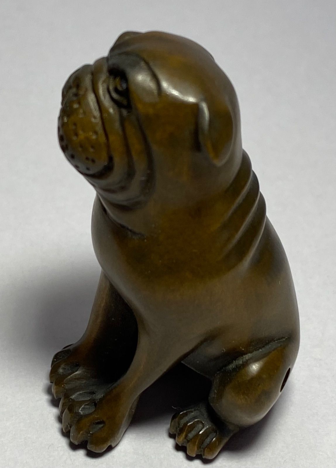 柘植根付　置物　犬(イヌ)黄楊繊細彫刻　木製。 1316円