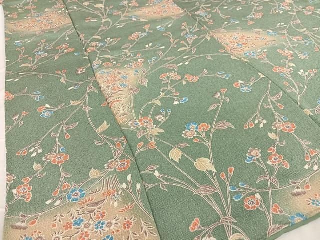 平和屋着物□上質な小紋 枝桜 暈し染め 鬼しぼ縮緬 正絹 逸品