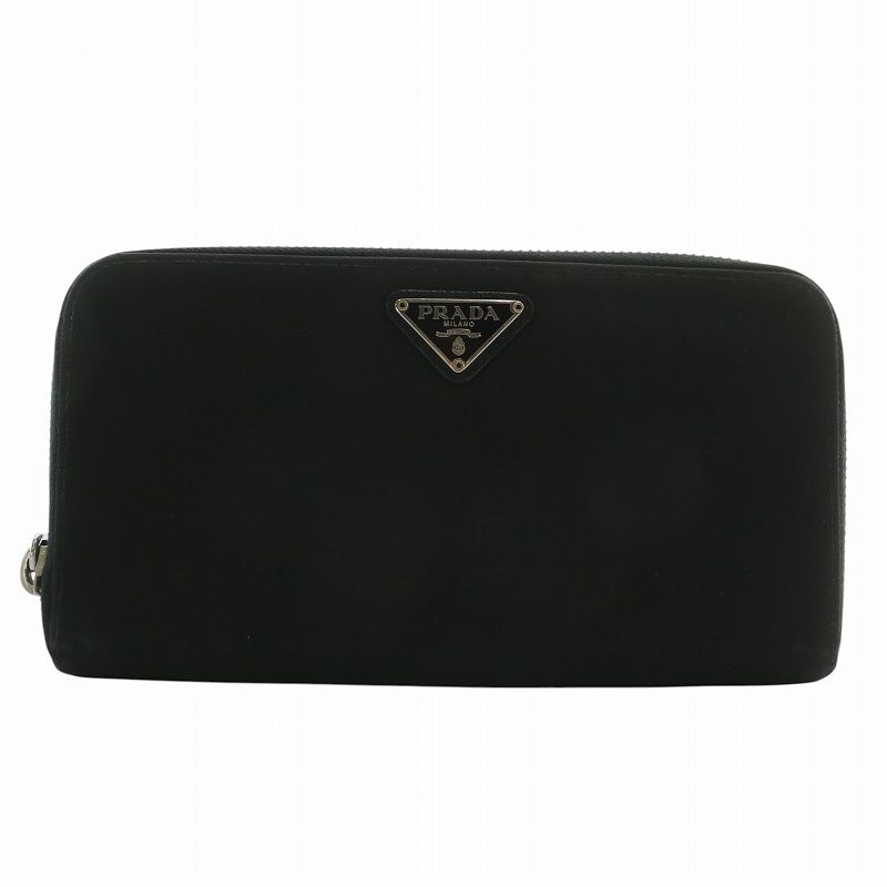プラダ 三角ロゴ 二つ折り財布 テスートナイロン 黒ラウンドファスナー プラダ PRADA 長財布 ナイロン ラウンドファスナー 三角ロゴ