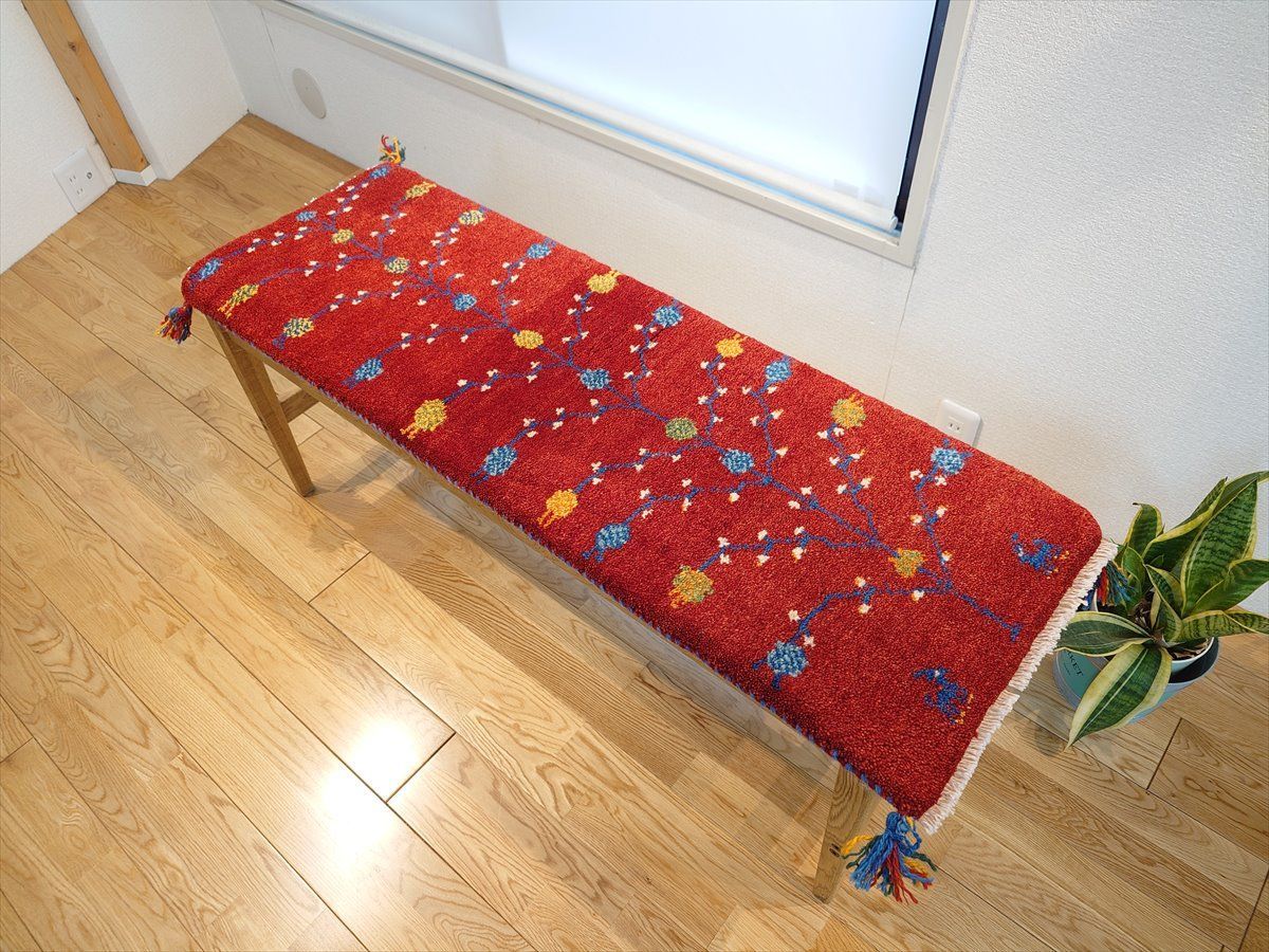 新入荷】ペルシャ　ギャッベ ミニランナー　117x40cm  黄金色　ザクロの実　RJ14266G