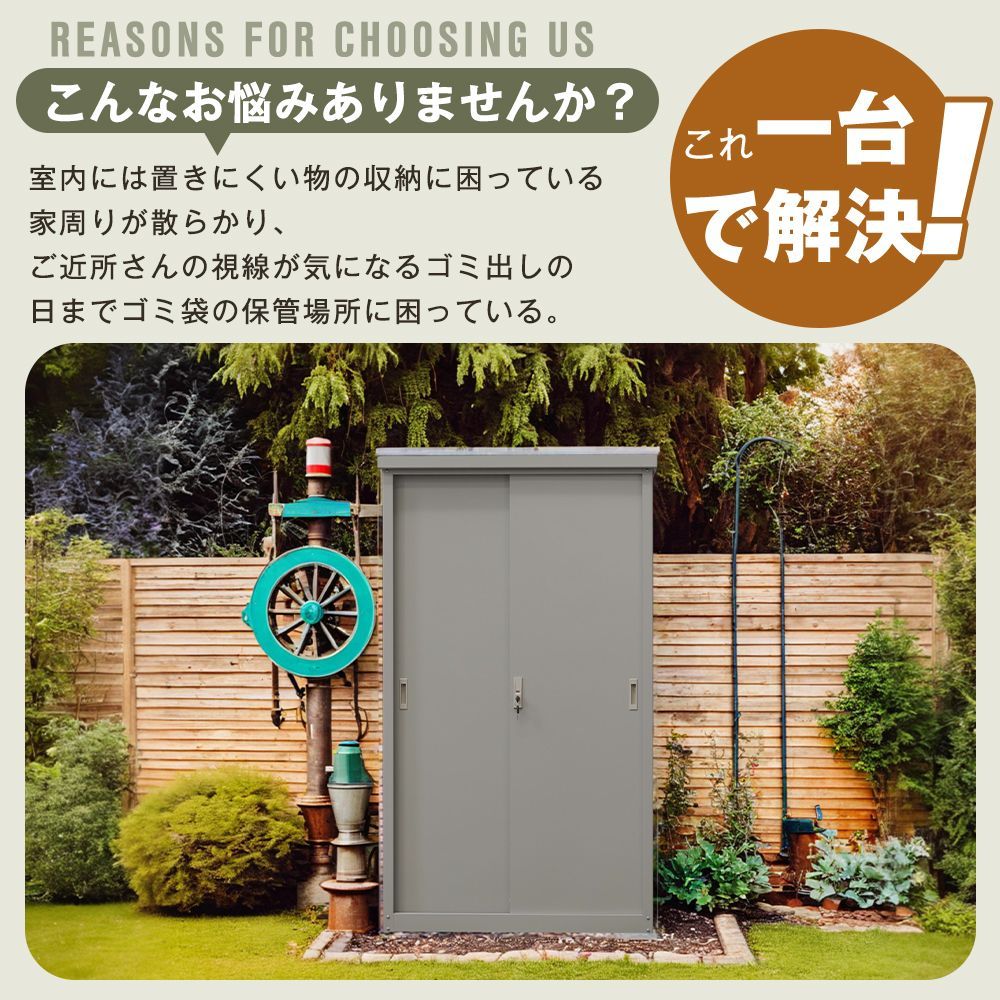 タイプC 屋外収納庫 倉庫 大型物置 防水 耐侯 戸外 収納 ガーデン 庭 田畑 農場 頑丈 大容量 120 60 154cm 2色