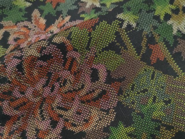 紬 正絹 草花 染め紬 身丈160.5cm 裄丈63.5cm 良品 中古 リサイクル