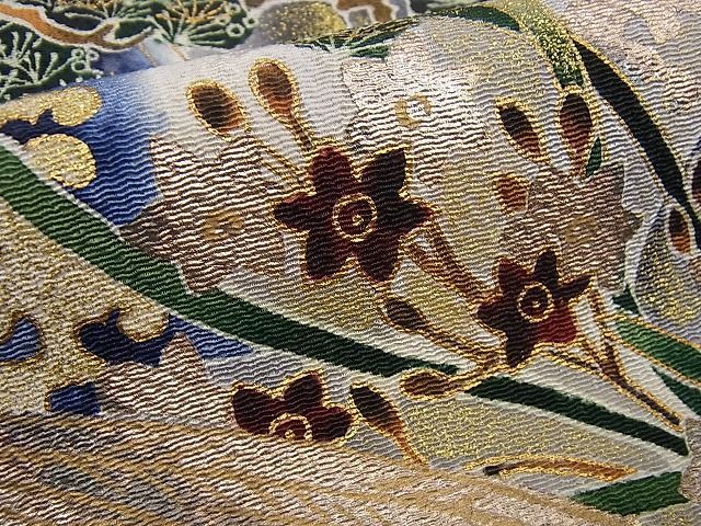 平和屋本店■極上 浦野理一 九寸名古屋帯 花鳥文 金彩 鬼しぼ縮緬 逸品 未使用3s1054 期間限定セール20％off○極上 浦野理一 九寸名古屋帯 花鳥文 金彩 鬼