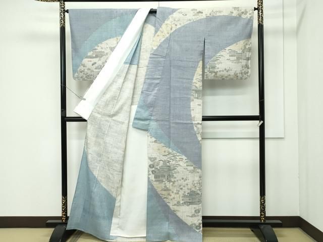 平和屋本店 上 染織の名門 しょうざん 生紬 訪問着 単衣 風景花文 金彩 CZAA3846s5