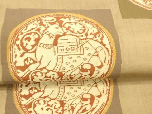 平和屋着物○名門木屋太 今河織物 六通柄袋帯 人物動物文 正絹 逸品