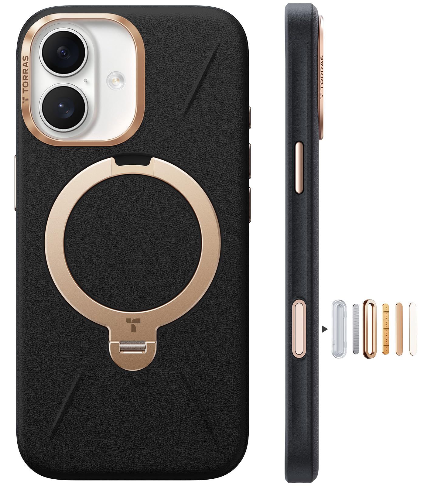 TORRAS iPhone 17 用 ケース 新感覚レザー スキンタッチ Ostand Q3 レザートーン MagSafe対応 リング スタンド 360°定点回転 縦横両対応 マグネット搭載 革 カメラコントロールボタン 米軍規格 耐衝撃 指紋防止 こくよう