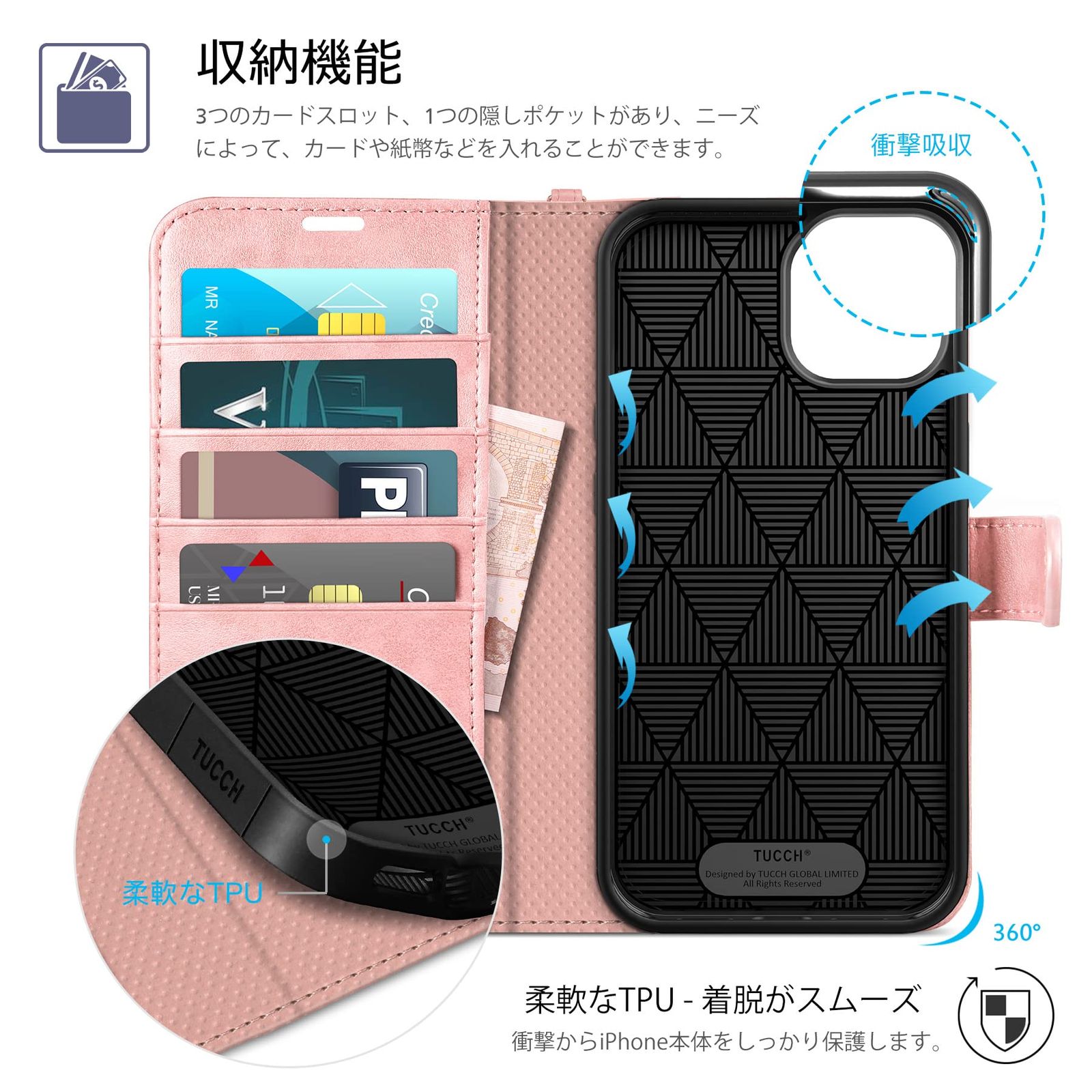 TUCCH iPhone14 対応 ケース 手帳型ストラップ付き TUCCH iphone16 Pro 対応 ケース 手帳型 ストラップ付き アイフォーン