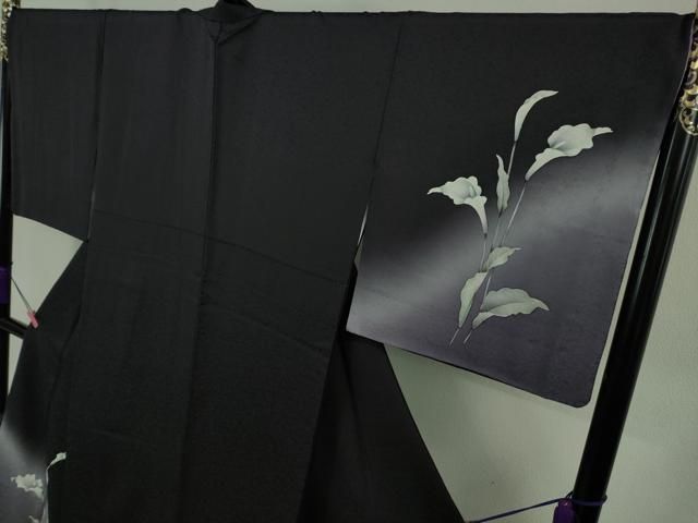 平和屋着物■極上　訪問着　カラー　暈し染め　紫黒色地　銀彩　やまと金ラベル　逸品　DZAA8917kh5 平和屋着物□極上 訪問着 カラー 暈し染め 紫黒色地 銀彩 やまと金