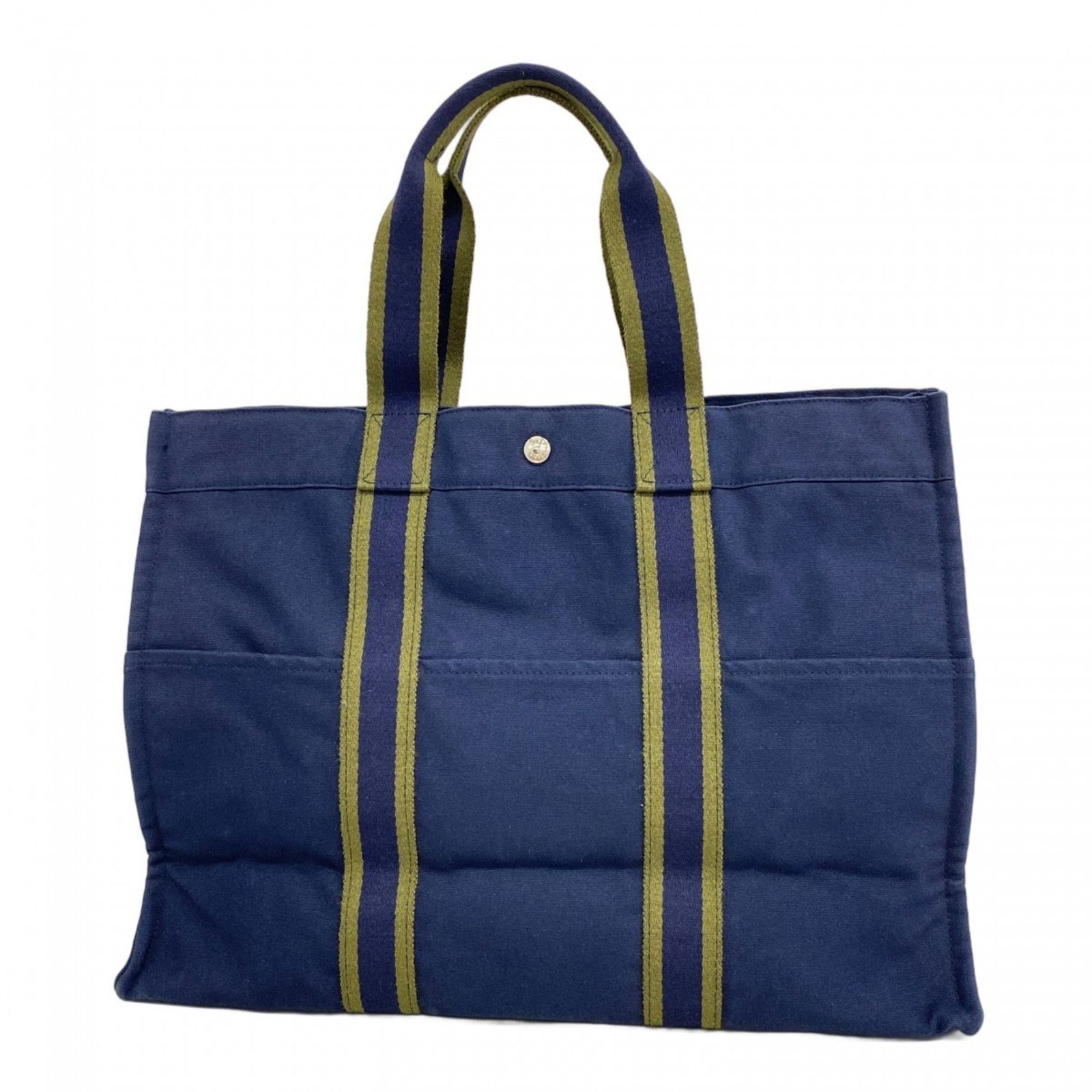 エルメス HERMES フールトゥ MM トートバッグ カーキ×ネイビー フールトゥ エルメス トートバッグ MM キャンバス カーキ