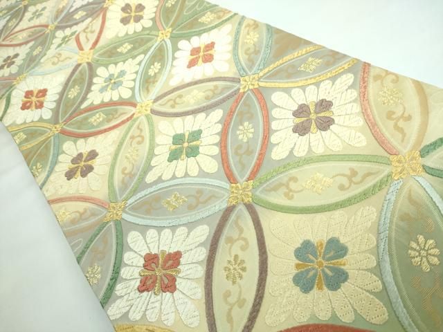 平和屋本店■極上　唐織・西陣の老舗・名門・藤原織物　六通柄袋帯　七宝花菱文　金糸　逸品　DZAA5295kh5 平和屋本店□極上 唐織・西陣の老舗・名門・藤原織物 六通柄袋帯 七宝