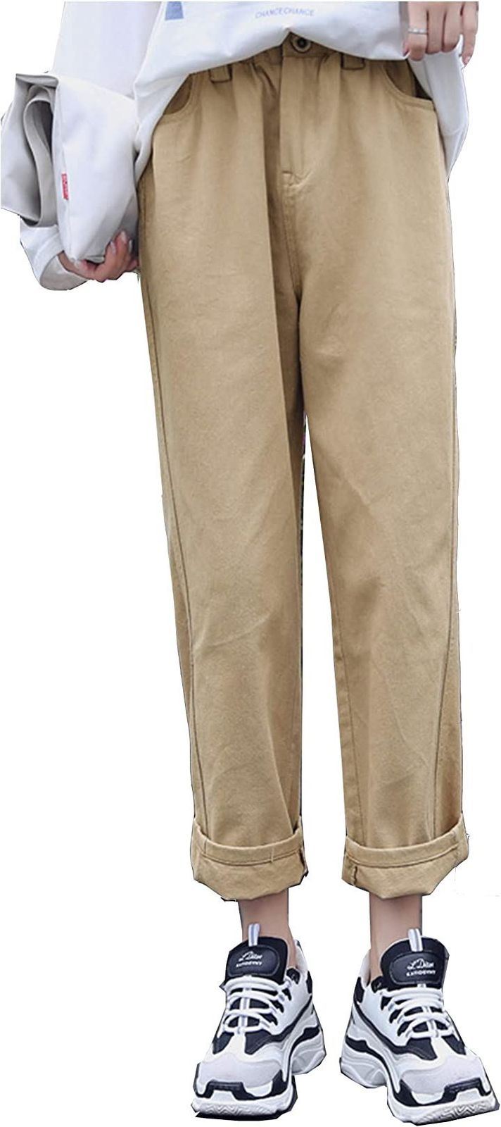 FAAMEE(フェイミー) ストレート チノパン ウエストゴム ポケット付き オールシーズン( ベージュ,  2XL)