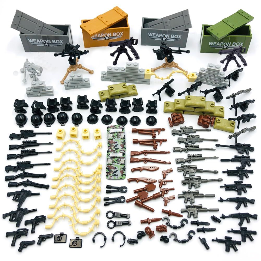 Custom Military Army Weapons and Accessories Set . OEMinifigure Accessories - Hats， Weapons， Tools， Modern Assault Pack Military  