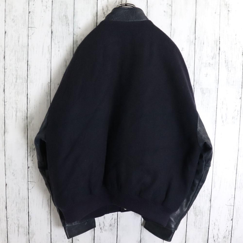 希少！カナダ製 袖本革 トップグレインレザー スタジャン 企業ロゴ刺繍