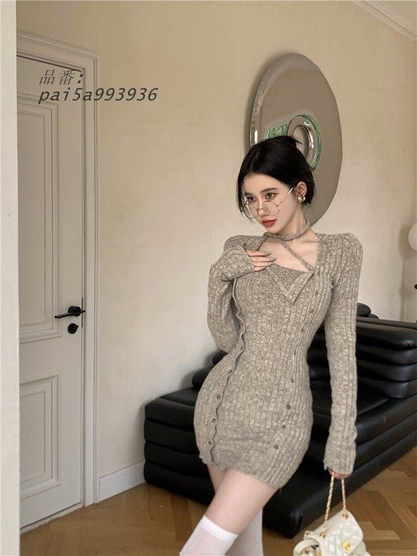 ニット長袖タイトミニワンピース韓国ギャルファッ pai5a993936
