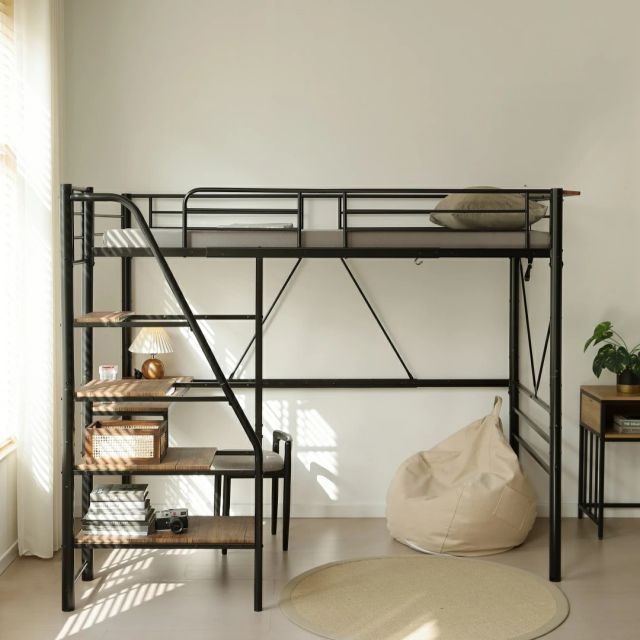 ロフトベッドシングル パイプベッド システムベッド 収納棚デスク付き 北欧風 収納 子供ベッド パイプ シングルベッド 耐震 子供ベッド 収納 大人子供ベッド 一人暮らし 子供用 大人用