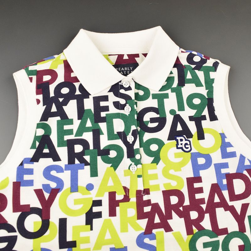 パーリーゲイツ ワンピース ノースリーブ ポロシャツ ロゴ総柄 ロゴボタン 刺繍 パーリーゲイツ ワンピース ノースリーブ ポロシャツ ロゴ総柄 ロゴ