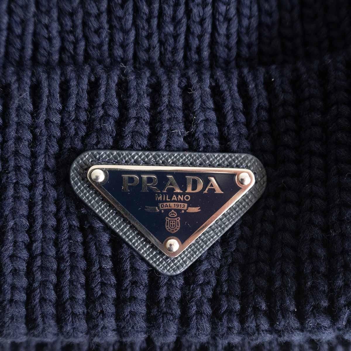 PRADA ネイビー リブ編みニット帽 PRADA ネイビー リブ編みニット帽