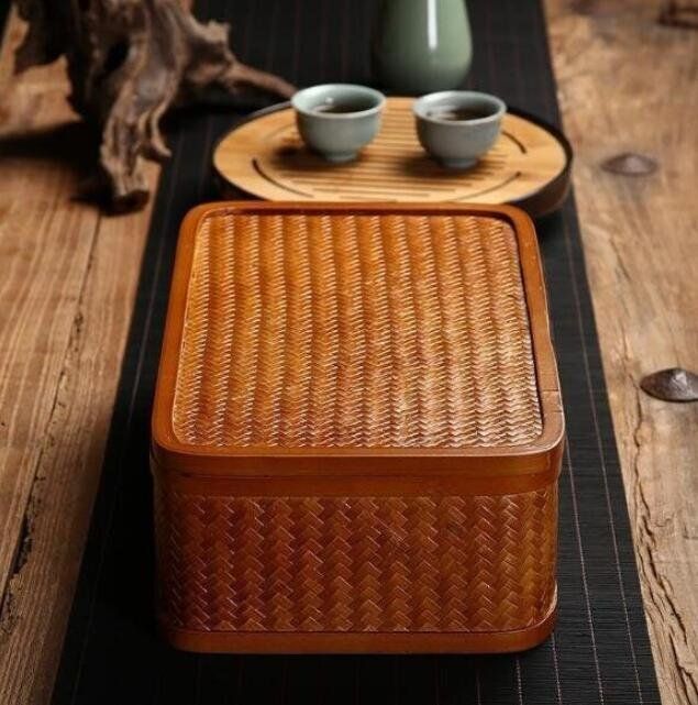 新品・未使用】 茶道具籠/茶道具/竹編細工籠/收納盒/竹細工