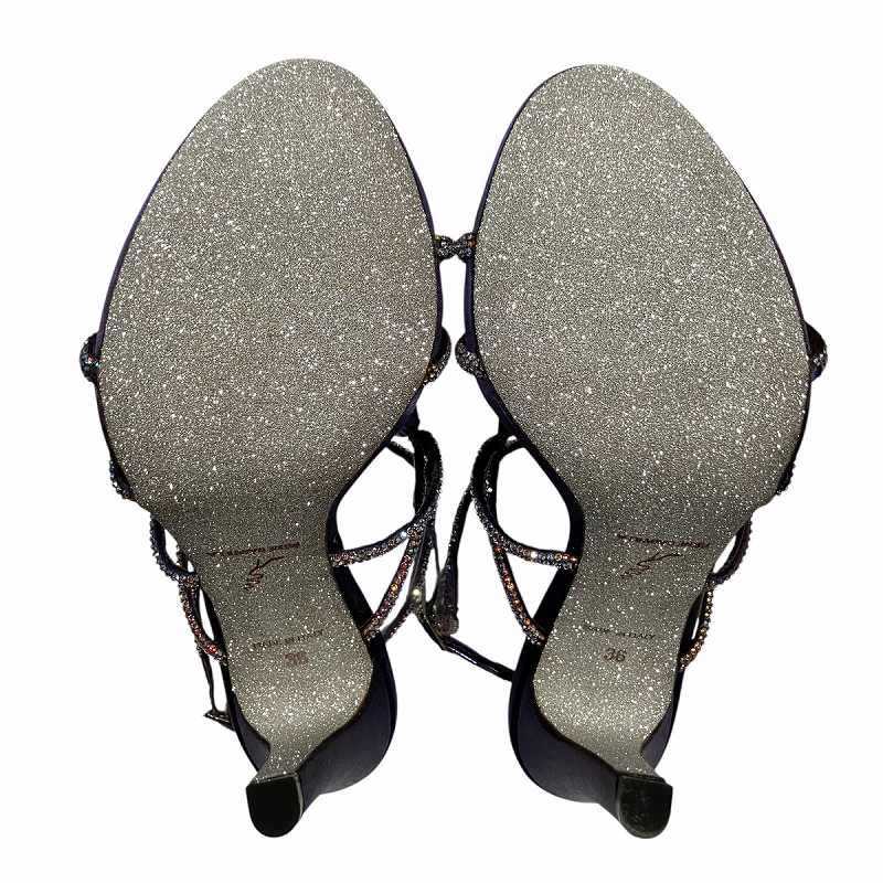  レネカオヴィラ Rene Caovilla ストラップサンダル ハイヒール ラインストーン レザー サテン 36.0 紫 パープル サンダル サンダル ミュール