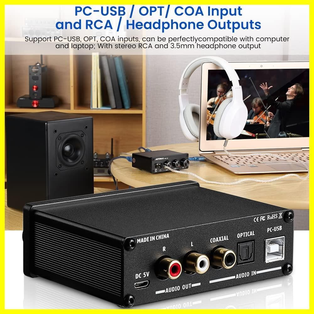 AIYIMA DAC-A2 ヘッドフォンアンプ PC-USB/光/コアキシャル入力、RCA 