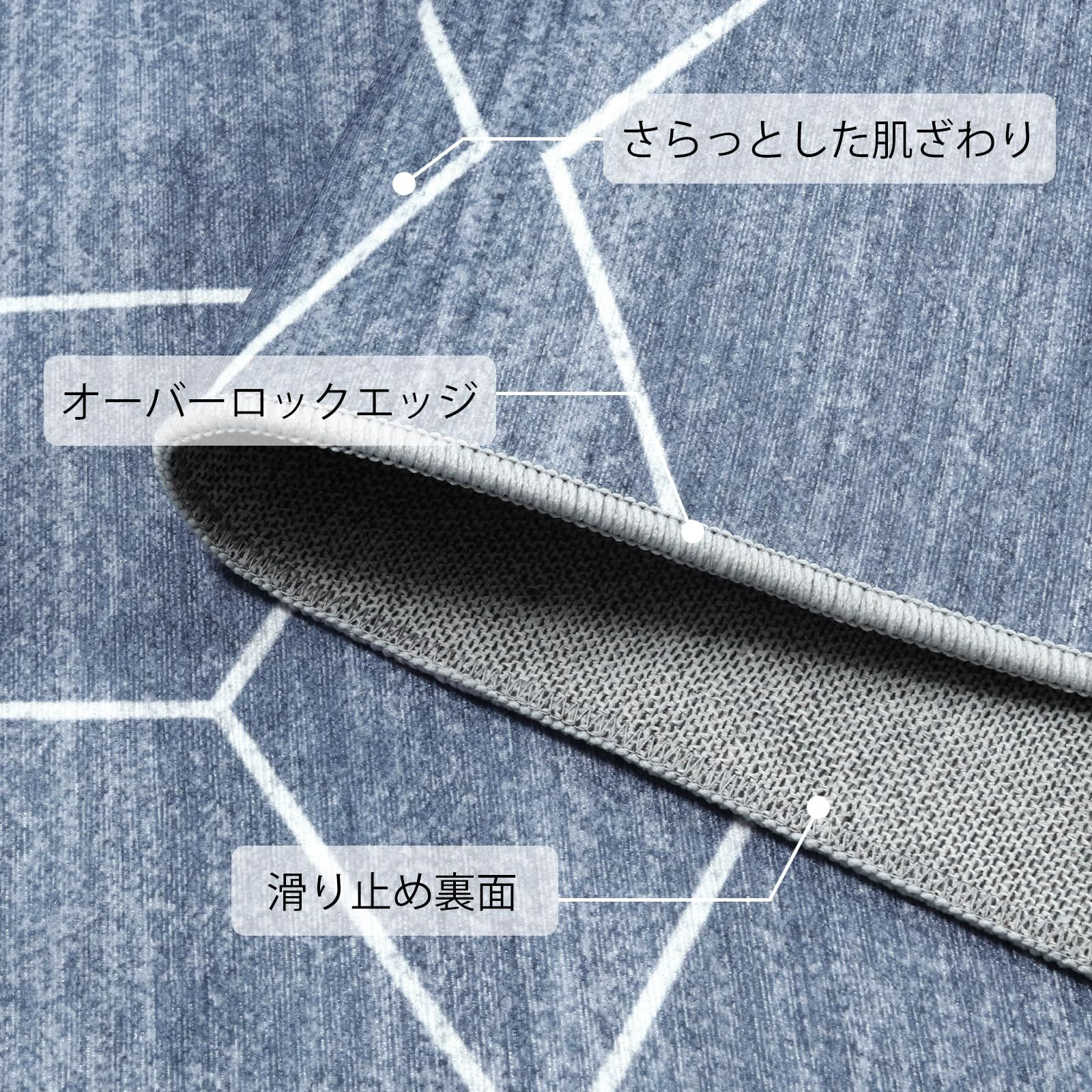 HAOCOOラグ カーペット 夏 140х200cm 1.5畳 洗える 北欧風 おしゃれ オールシーズン適用 幾何 滑り止め 床保護 防音 寝室 リビング シェニール ラグマット 抗菌防臭 耐磨耗性 軽量 ハニカム柄 ブルー MARWIL-DEMENAGEMENTS_CH