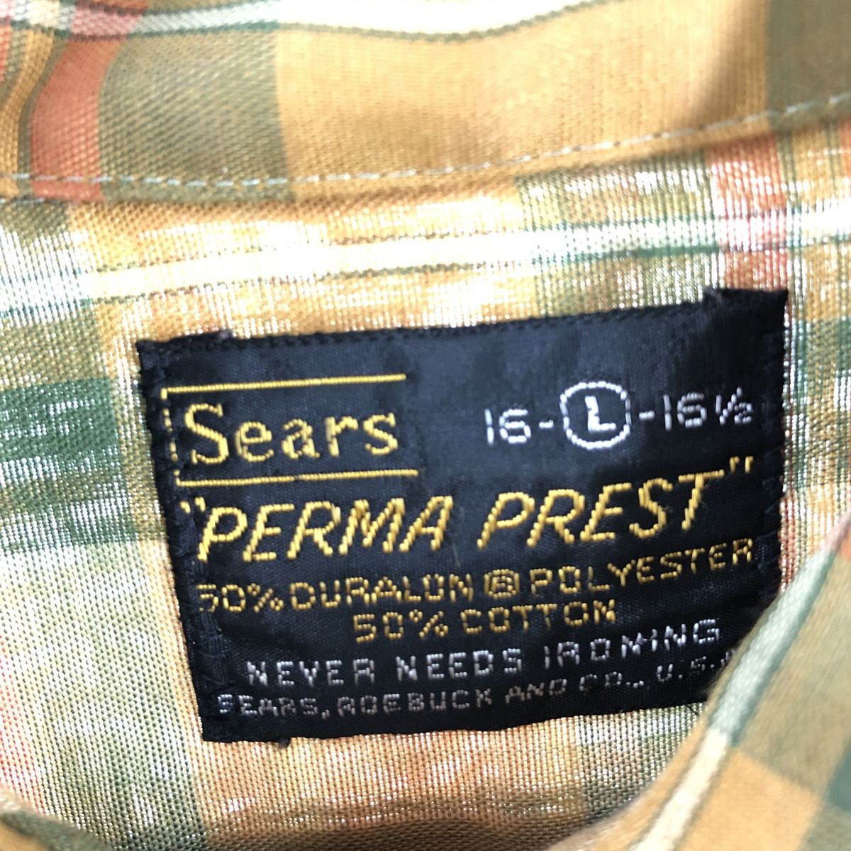 古着 70年代 シアーズ Sears PERMA PREST 長袖 チェックシャツ