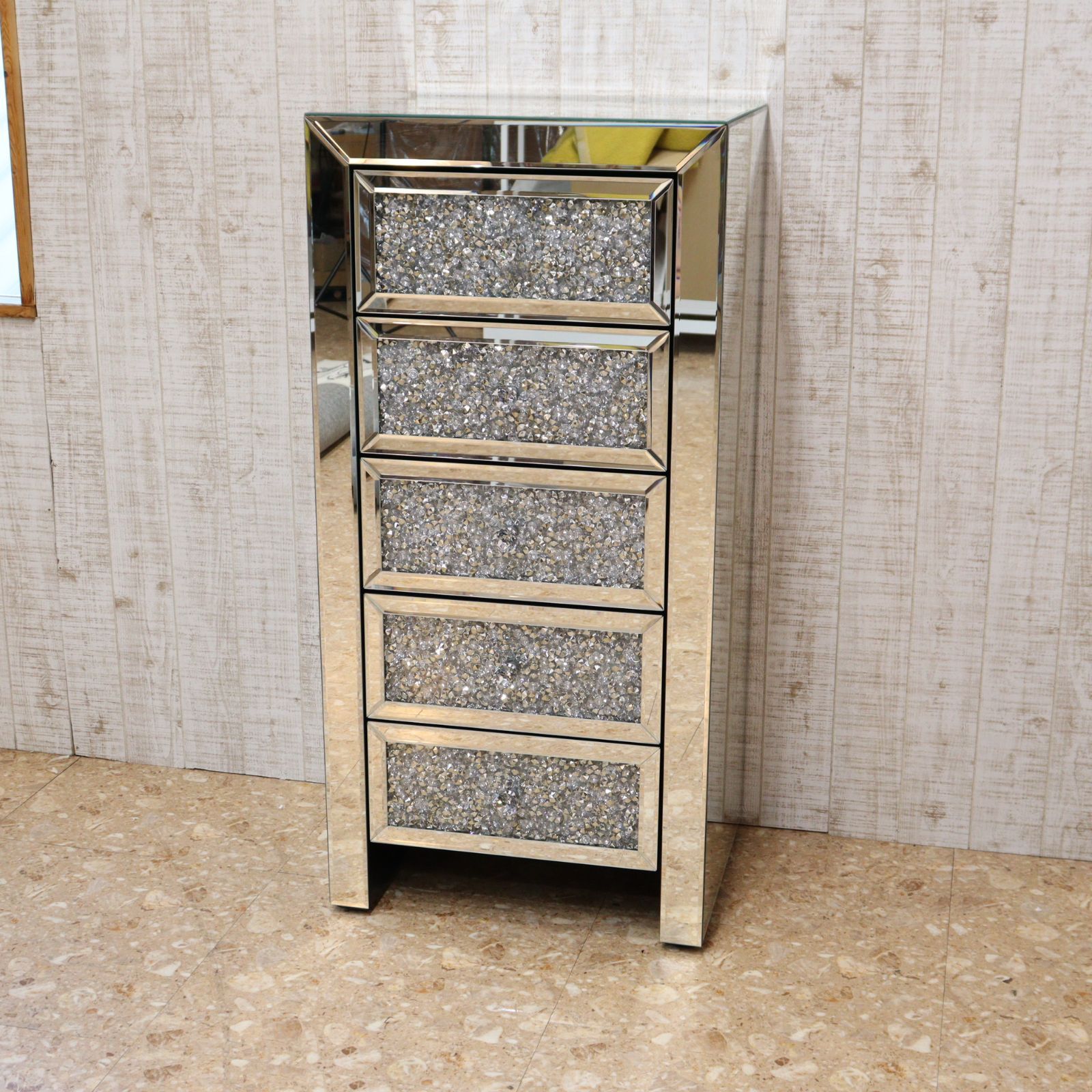 ミラー家具 5段チェスト ディスプレイスタンド サイドテーブル ミラー