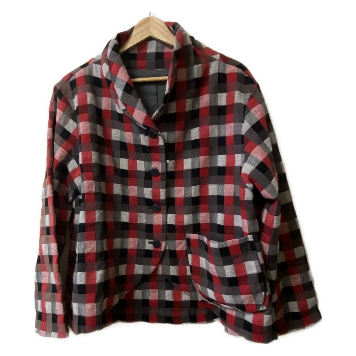 【美品】慈雨　アシメ　ウールコート　ギャザー　チェック柄　センソユニコ 美品】慈雨 アシメ ウールコート ギャザー チェック柄 センソユニコ