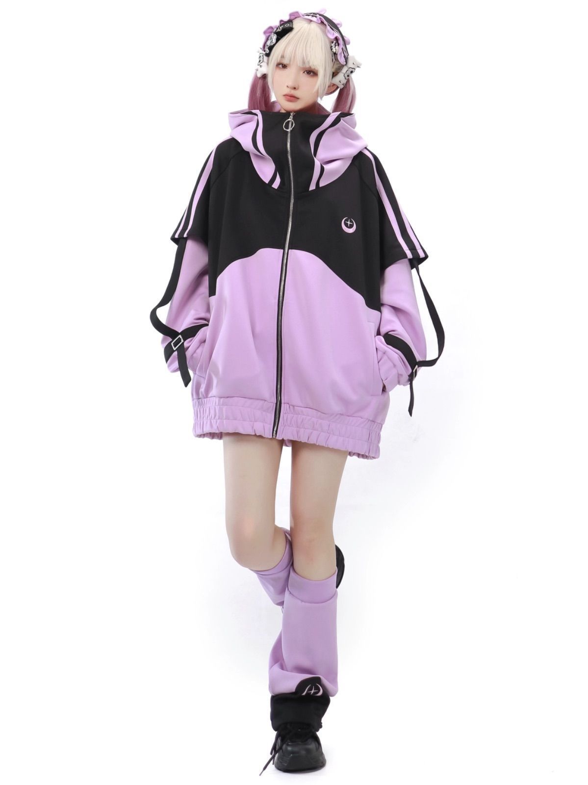 パープル サブカル 服 オーバーサイズ 大きめ ゆったり 原宿 渋谷 10代 ファッション 人気 ジャージ 紫 ブラック 黒 コスプ